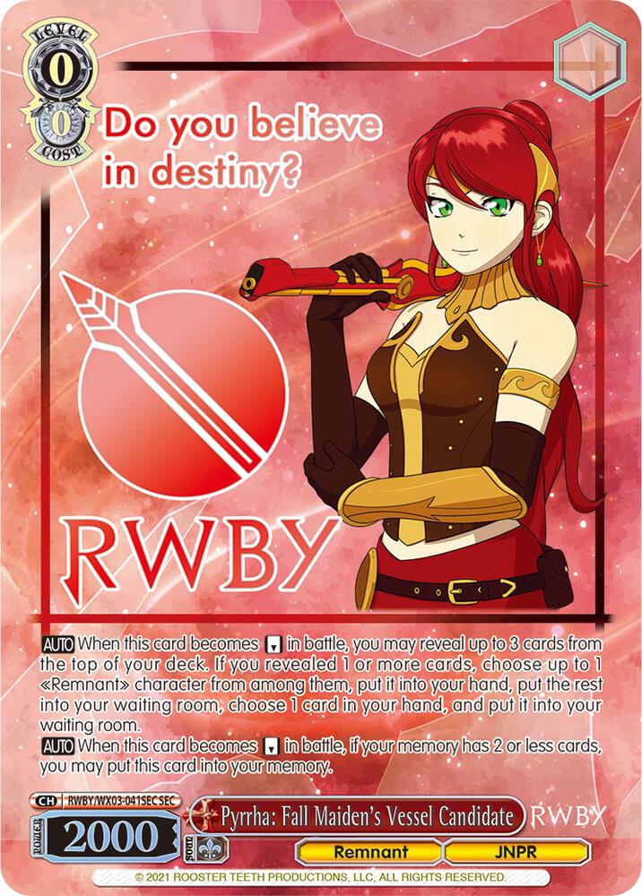 [Weiss Schwarz] [EN] Pyrrha: Fall Maiden's Vessel Candidate (SEC)
