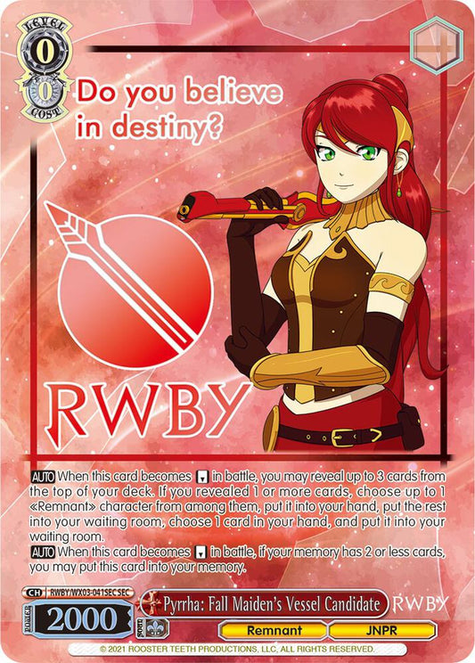 [Weiss Schwarz] [EN] Pyrrha: Fall Maiden's Vessel Candidate (SEC)