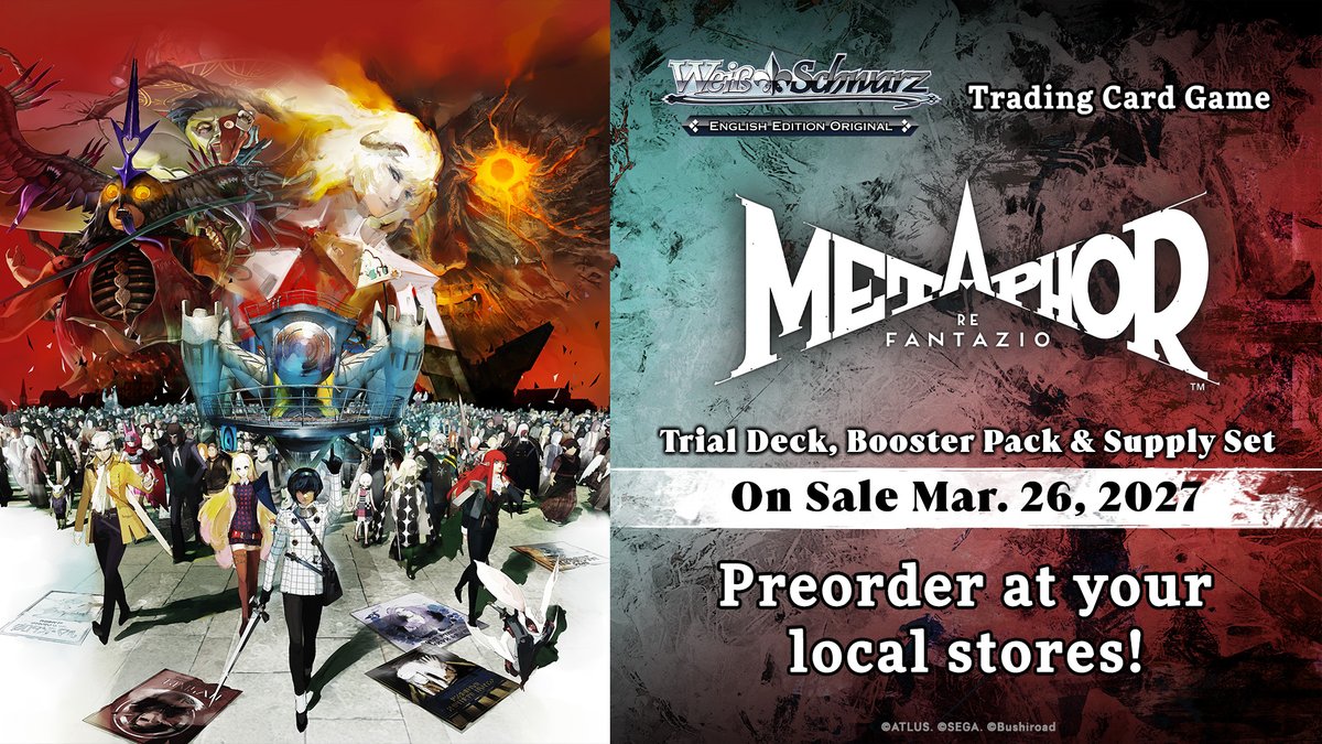 [PRE-ORDER] Weiss Schwarz [EN] Metaphor: ReFantazio Trial Decks, Supply Sets, & Booster Cases